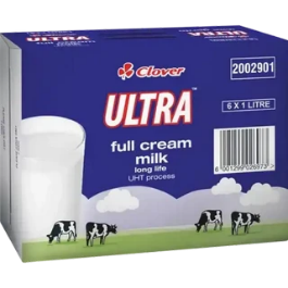 Clover Ultra UHT Long Life Full Cream Milk Carton 6 x 1L