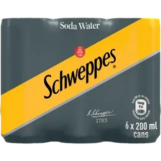Schweppes Soda Water Soft Drink Cans 6 x 200ml